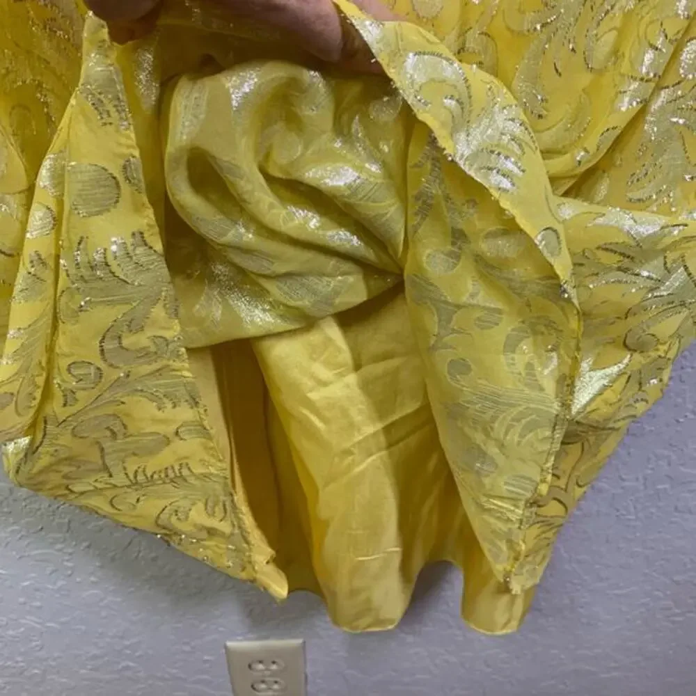 NICOLE MILLER Dress Strapless Silk‎ Chiffon Gold Lurex Maxi Hidden Zipper Formal